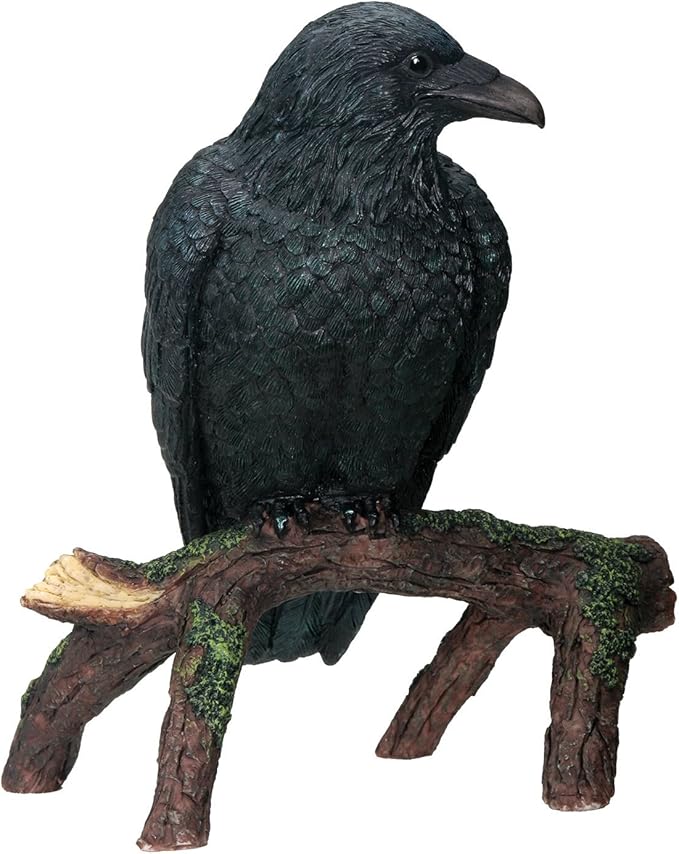 Black Raven on Tree Branch Figurine